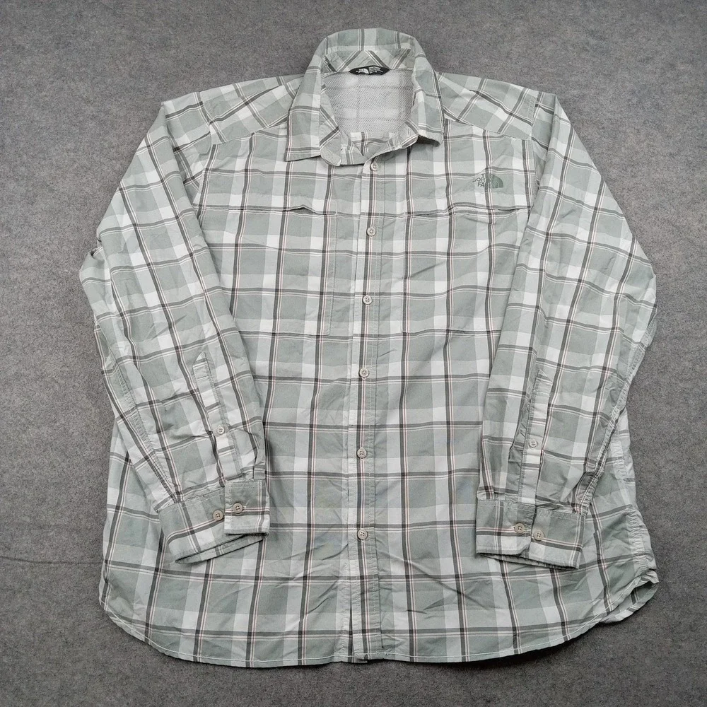 North Face Shirt Mens XL Green Plaid Vented Button Front Long Sleeve Casual
